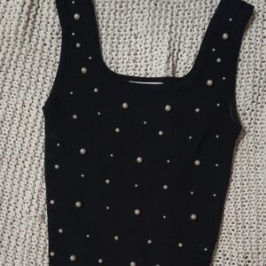Active USA Black Pearl-Studded Tank Top
